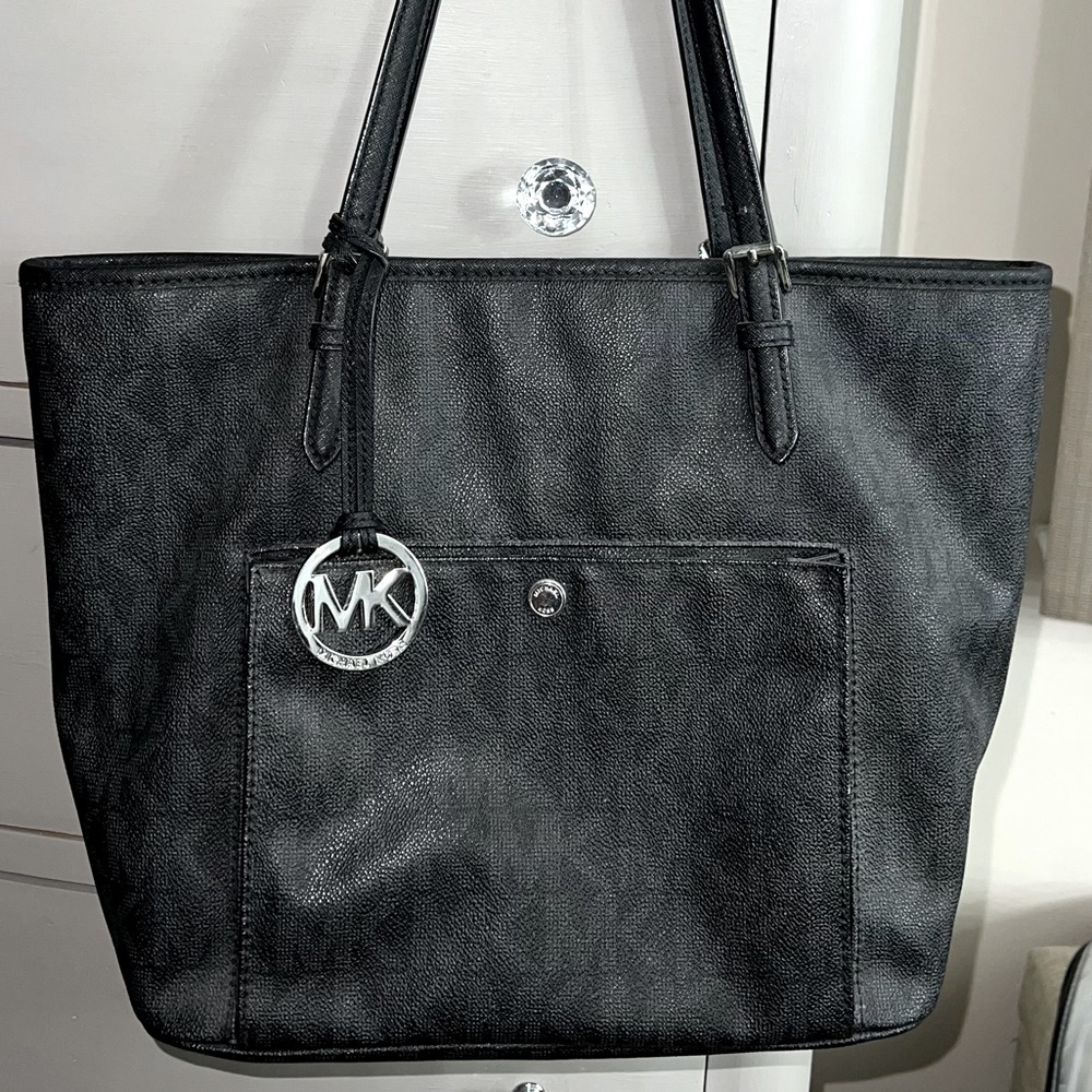 Black Leather Tote Bag MK